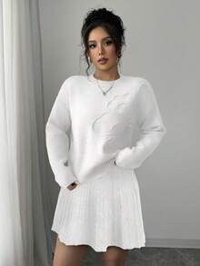 Elenzga Bộ 2 món váy xếp ly chữ A thêu trơn màu đơn giản dành cho nữ - trắng - Xem 3