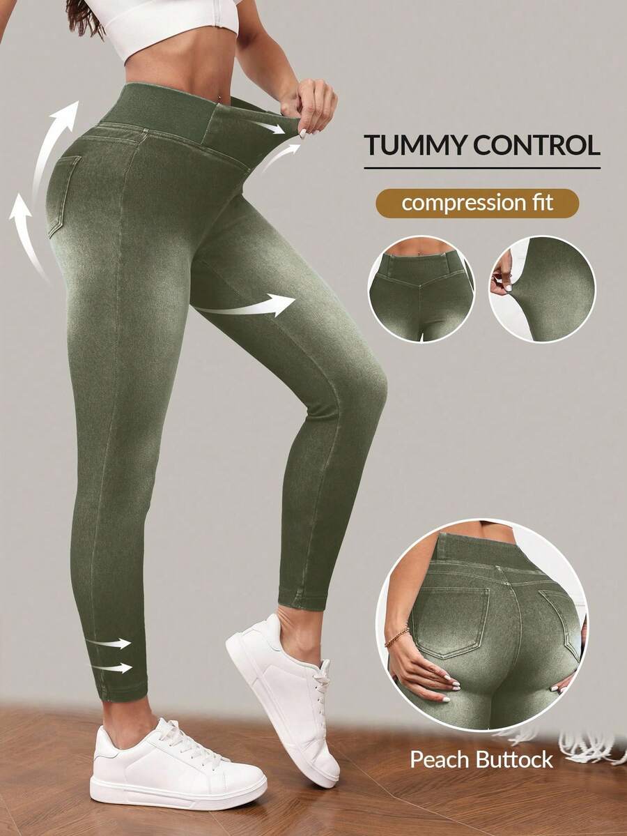 SHEIN Tall Quần Jeans Denim Nữ Fade Casual Casual Casual - xanh quân đội - Xem 1