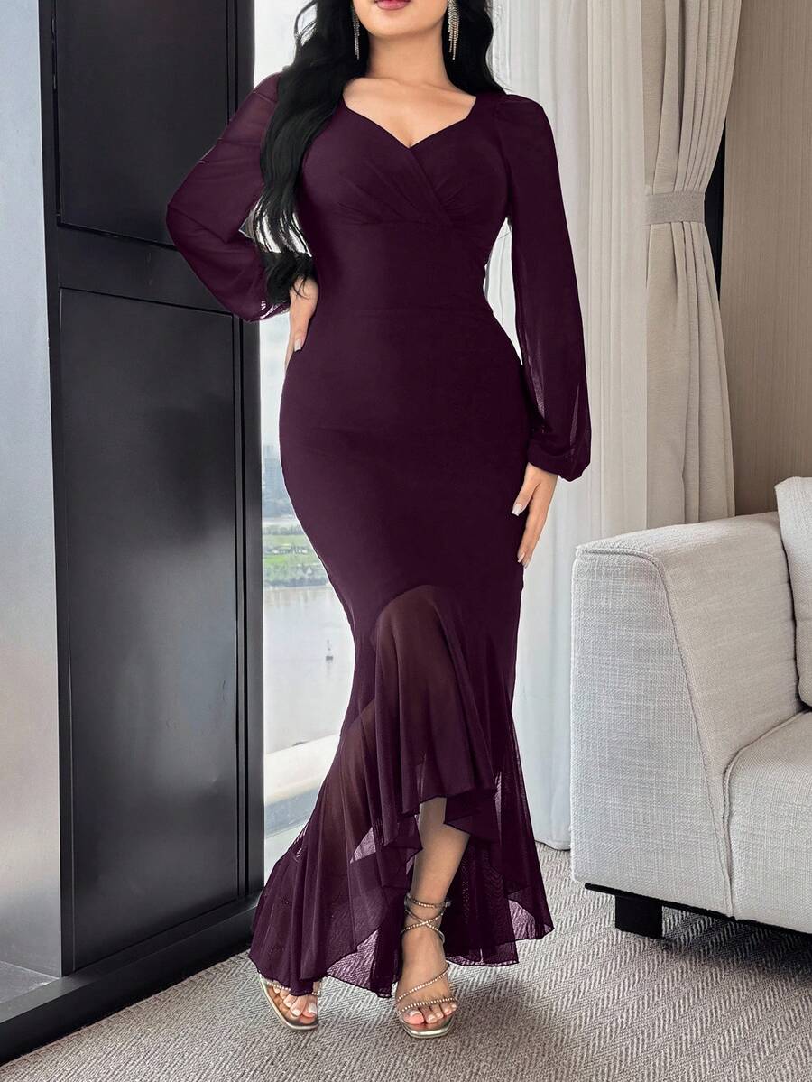 Modelyn Váy suông cổ tim màu trơn lãng mạn thời trang dành cho nữ - Màu tím - Xem 1