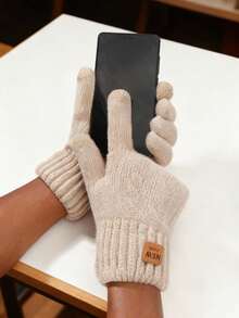 Cirelle 1pair Women's Winter Warm Knit Gloves, Double Layered With Touch Screen Fingertips For Parties, Driving, Running, Cellphone Gaming And Daily Activities Halloween Accessories Winter Gloves - Beige - View 5