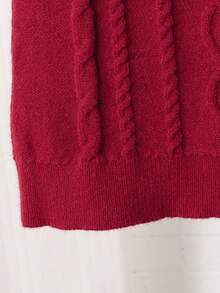 LMoss Kids Young Girl Red Crew Neck Long Sleeve Patchwork Ruffle Textured Knit Sweater Dress,Suitable For Casual Daily Wear,Autumn/Winter - Burgundy - View 4