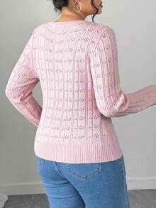Dazy Plus Valentine Elastic Fitted Jacquard Half-Placket Pink Pullover Sweater, Spring/Autumn - Pink - View 2