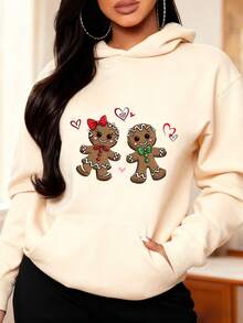 Sudadera con capucha de mujer con estampado de hombres de jengibre amorosos para Navidad - Albaricoque - Ver 1