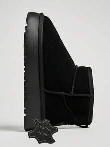 Solezae Cozy Girl Season Women's 1.5" Ultra-Light Platform Premium Suede Leather Black Ankle Snow Booties-Plush Fur Trim, Cozy Ankle Fit, Warm, Stylish & Endlessly Wearable - Black - View 7