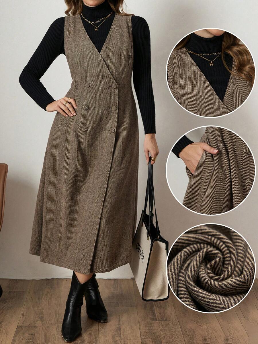 Zelara Jachetă midi kaki fără mâneci, cu talie elastică, toamnă/iarnă - cafea maro - Vizualizare 1