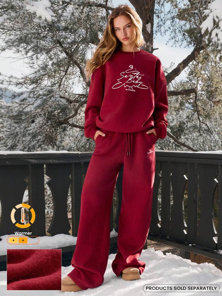 Heavyweight Fleece Festive Flow Soft Plush Warm Straight-Leg Side Pockets Drawstring Sweatpants Holiday Christmas Autumn Winter Outdoors Daily Casual Wear