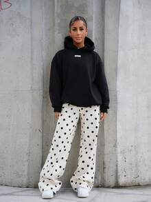 SAYEHFBABY 女式波尔卡圆点印花休闲牛仔裤波尔卡圆点裤女式波尔卡圆点裤图案裤可爱裤女式休闲裤，波尔卡圆点宽松牛仔裤 - 黑與白 - 查看 1