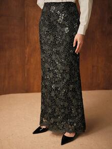 MOTF PREMIUM FALDA ELEGANTE AJUSTADA CON ENCAJE BRILLANTE PARA MUJER - Multicolor - Ver 5