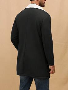 Manfinity Homme 男士秋冬撞色立领休闲针织外套，外出朋友外套，适合送给朋友、丈夫、男友的礼物 - 黑色 - 查看 2