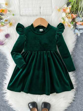 SHEIN Vestido de manga corta de terciopelo lindo para niñas bebé
