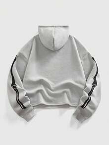 ROMWE MEN Anime Men's Casual Versatile Skull Skeleton Print Long Sleeve Hoodie Sweatshirt - Grey - View 2