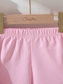 Souflis French Retro New Light Pink Sleeveless Round Neck Front Placket Pleated Blouse Paired With Light Pink Wide Leg Pants, Casual Versatile Outfit For School, Outing, Multiple Occasions, Baby & Baby GirlSet - Pink - View 9