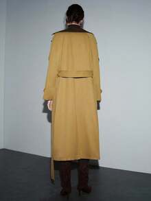 Lumivelle Manteau/veste longue/trench-coat élégant à double boutonnage avec patchwork col châle pour femmes - Multicolore - Voir 2