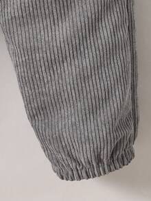 男童休闲简约抓绒外套和裤子套装（2件套），适合休闲放松、日光浴、上学、秋冬季节、幼儿穿着，保暖内衬。 - 灰色 - 查看 5