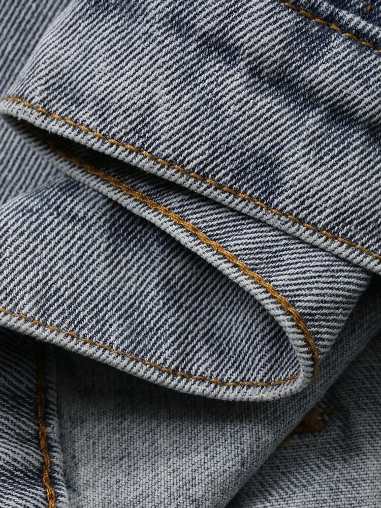 Autumn Blue Washed Gothic Letter Print Street Style Men's Denim Jacket