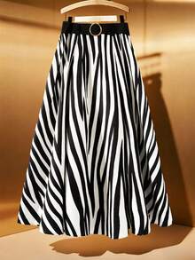 GlowEve CURVE Gestreifter A-Linien Rock in Große Größen für Damen, lässig, locker geschnitten, elegant und vielseitig einsetzbar für Party, Alltag, Herbst/Winter - Verschiedenfarbig - Übersicht 1