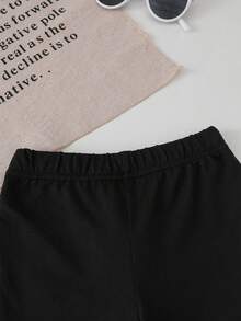 SHEIN 两件套女童时尚字母、蝴蝶结和豹纹印花长袖上衣和喇叭裤套装，舒适休闲，适合春秋季穿着 - 粉色 - 查看 3