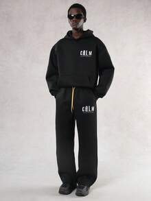 DAZY Men's Letter Embroidery Design Fleece Hoodie Set, Autumn/Winter - Black - View 7