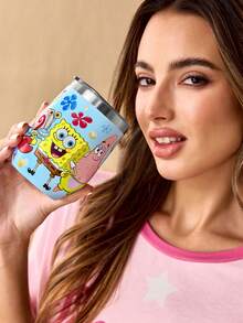 SpongeBob SquarePants | SHEIN 360毫升/12盎司不锈钢材质，防漏盖，适用于冷热饮，适用于大多数车载杯架，送礼佳品 - 彩色 - 查看 2
