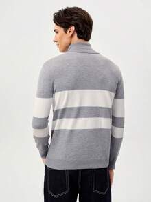 RONVEXI Áo len cổ lọ tay dài màu tương phản thường ngày cho nam, Thu/Đông - Xám - Xem 6