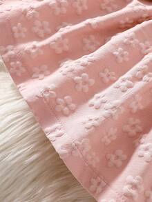 新生女宝宝白色长袖蕾丝领拼布粉色蝴蝶结连衣裙秋冬新款优雅复古可爱面料舒适 - 淺粉色 - 查看 3