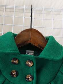 SHEIN Abrigo de lana con doble botonadura y volantes para niña, otoño/invierno - Verde Oscuro - Ver 6
