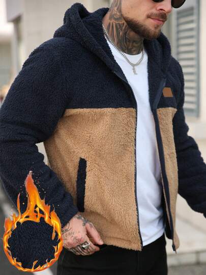 Manfinity Homme Men's Patchwork Hooded Sweatshirt Sweatshirt Vintage Jacket Men Fleece Jacket