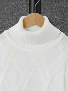 SHEIN 男童休闲日常百搭舒适高领长袖套头毛衣 - 白色 - 查看 3