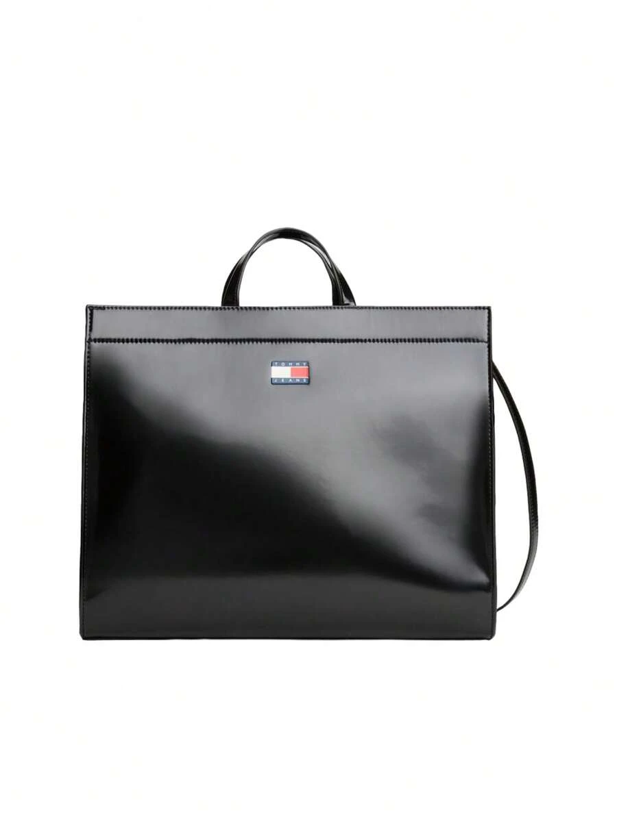 Tommy Hilfiger Logo Detail Glossy Women's Tote Bag Black - Black - View 1