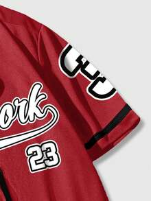 ROMWE MEN Prep 城市标志印花前扣休闲短袖衬衫