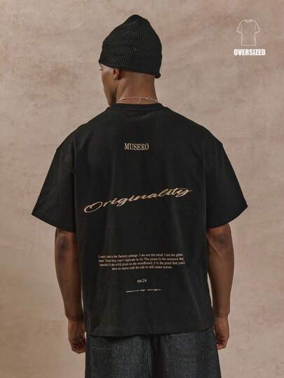 Musero Oversized Short Sleeve Slogan Writing Branded Graphic Print Tshirt  Spring&Summer