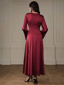 Revavyn Vestido de manga larga de unicolor, elegante y a la moda, que estiliza y es adecuado para el uso diario - Burdeos - Ver 2