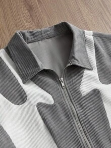 SWAVVY Men's Fashion Corduroy Patchwork Short Sleeve Shirt, Spring/Summer Cropped Graphic Shirt Men Crop Shirt Grey Shirt Graphic