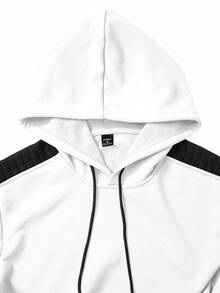 Manfinity Homme 男士撞色长袖连帽卫衣，带口袋和抽绳，休闲两件套，含工装裤 - 淺灰色 - 查看 6