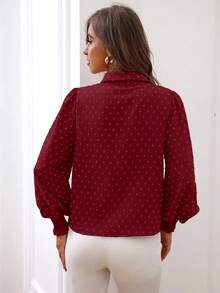 EMERY ROSE 女士时尚休闲印花袖口长袖衬衫 - 酒紅色 - 查看 2