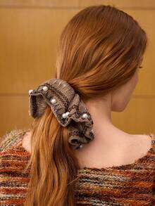 MOTF PREMIUM BROWN IMITATION PEARL CROCHETED HAIR BAND (RANDOM PATTERN) - Brown - View 1