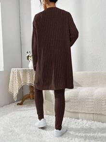 SHEIN Essnce Bộ 3 món dành cho nữ: Áo hai dây dệt kim, Quần cạp rút và Áo khoác, Trang phục đi làm hàng ngày thoải mái, Xuân/Thu - Cà phê nâu - Xem 2