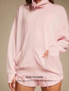 GLOWMODE Softserene Modal Chill Days Oversized Silky Smooth Breathable Wide Collar Drawstring Hem Zip-Up Jacket Daily Casual Wear Valentine's Day - Baby Pink - View 4