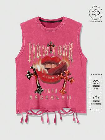 Street Life Maglietta senza maniche con lavaggio acido, stile urban, adatta per uso quotidiano, primavera/estate, taglie comode