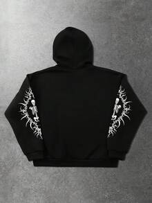 ROMWE MEN Goth Áo hoodie dài tay in họa tiết phong cách đường phố thường ngày dành cho nam - màu đen - Xem 2