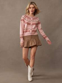 WESTFADE 圆领纽扣前开襟宽松费尔岛针织开衫毛衣，可爱秋季针织上衣，适合秋季、冬季、假日、圣诞节、法兰绒、新年夜等场合。 - 彩色 - 查看 4