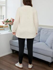 SHEIN LUNE Plus Size Women's Beige 2 Pieces Set Winter Casual School Independence Day Letter Embroidery Fleece Sweatshirt&Black Leggings New York Streetwear - Multicolor - View 4