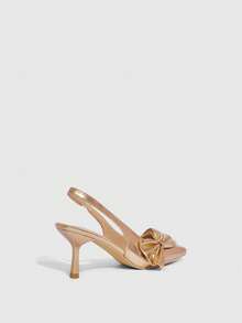 CUCCOO SZL Women's Pointed Toe Slingback Pumps With Bowknot Decor, Stiletto Heel, Backless Design, Elegant & Sexy - Rose Gold - View 3