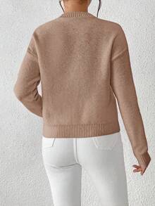 Aalyst Women's Casual Everyday Commute Simple Solid Color Dropped Shoulder Loose Cable Knit Pullover Sweater, Autumn/Winter - Apricot - View 2
