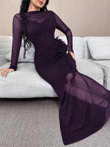Feyla Elegant Women's Dress With 3D Ruffle Hem - Purple - View 5