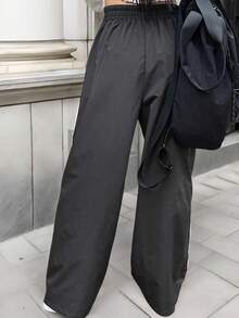 Pantalones Largos Casuales Con Cordón Y Rayas Laterales Para Mujer, Estilo Y2k - Gris - Ver 2