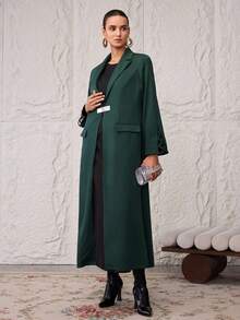 Al Najma Women's Solid Color Lapel NeckLong Sleeve Pocket Elegant Arabic Abaya - Green - View 4