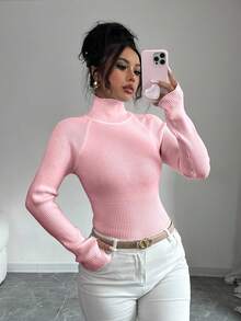 SHEIN Raffinéa Y2K Elegant Outdoor Knitted Pullover Sweater, Suitable For Commuting, Holiday, And Daily Wear - Baby Pink - View 3