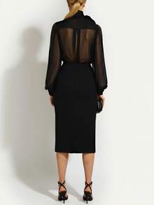 Briarwyn 女士时尚性感透明网眼系带衬衫 - 黑色 - 查看 5