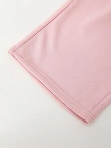 SHEIN 青少年女孩運動褲，休閒極簡 Logo 圖案對比色口袋運動衫，寬鬆舒適寬腿慢跑褲 - 粉色 - 查看 7